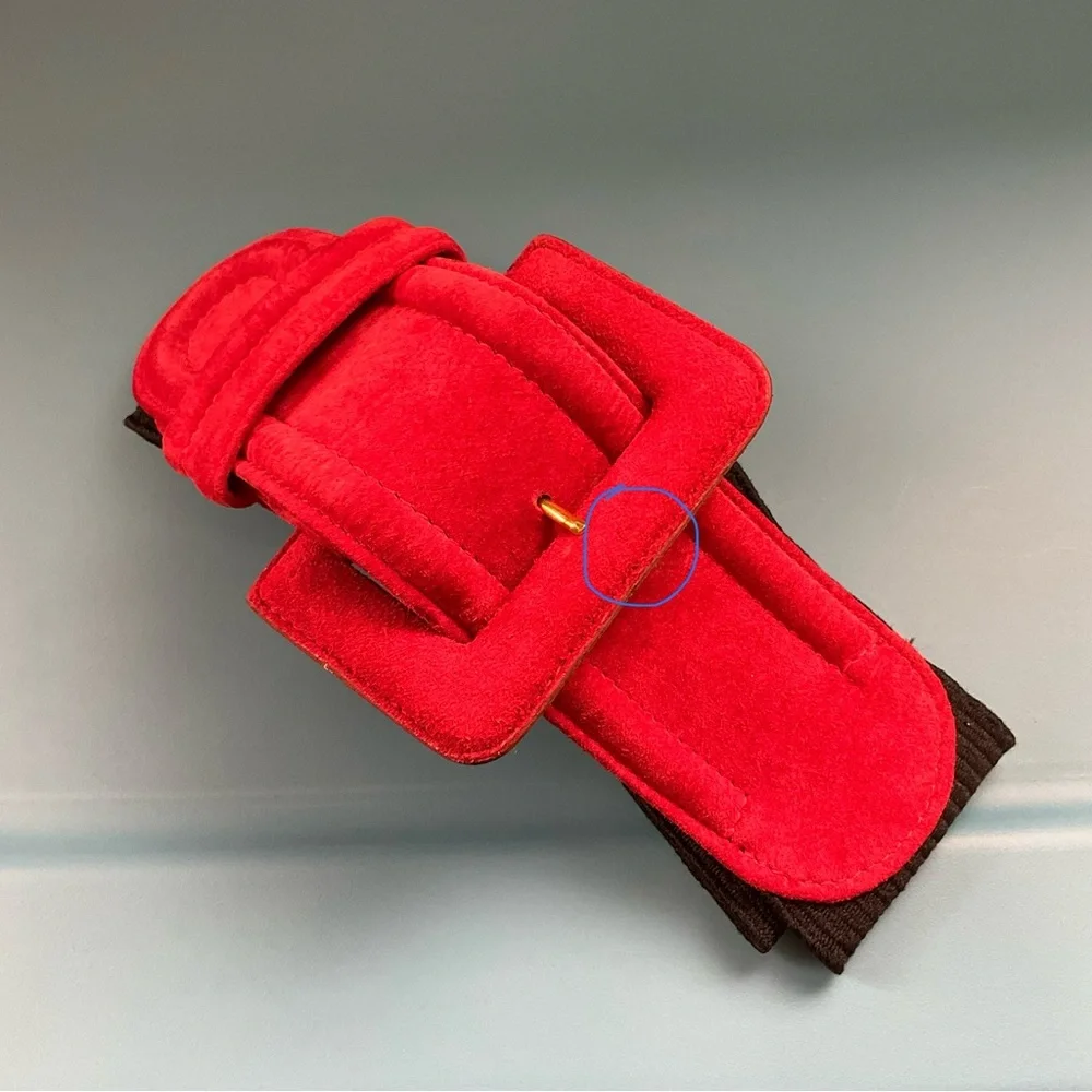 VINTAGE sz Small Belt Wide Buckle Stretch Red Black